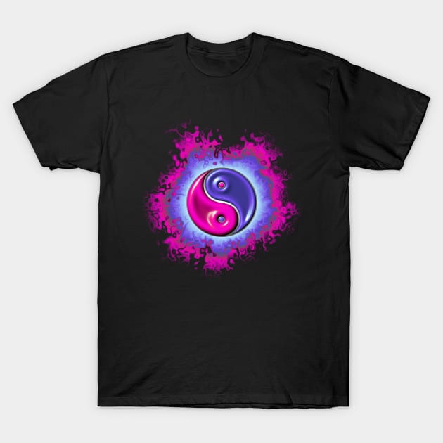 pink yin yang fire design T-Shirt by DrewskiDesignz